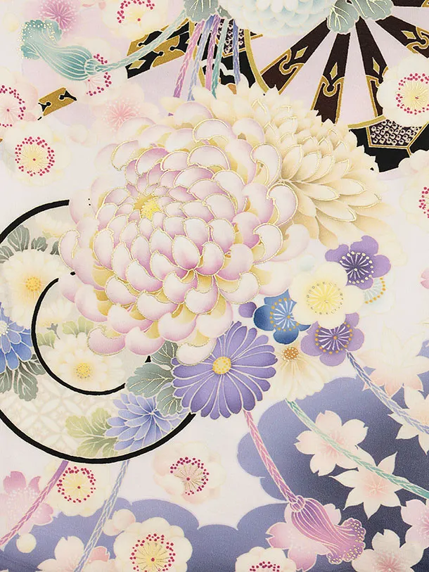 七五三(7歳結び帯)Y492 華徒然 淡藤色 源氏車に薬玉 | 着物