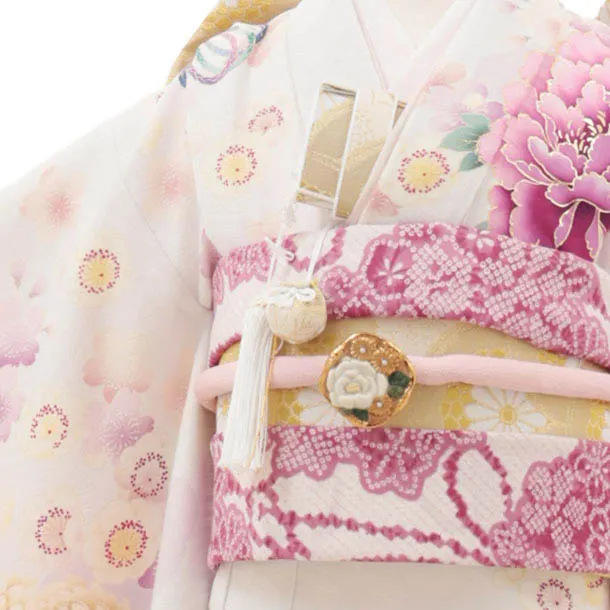 白シルバーに蝶や花模様の作り帯☆七五三 白シルバーに蝶や花模様の作り帯☆七五三