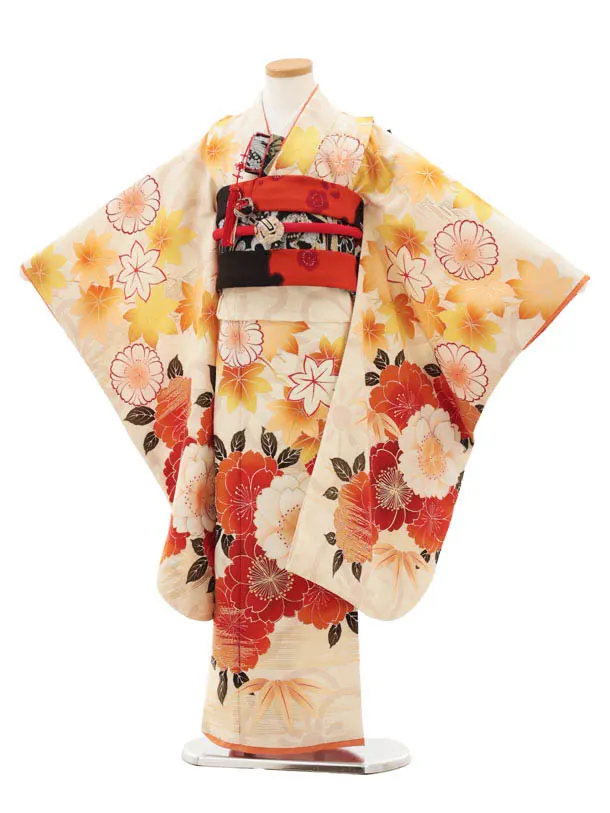 七五三(7歳結び帯)Y497 京舞 クリーム 八重桜