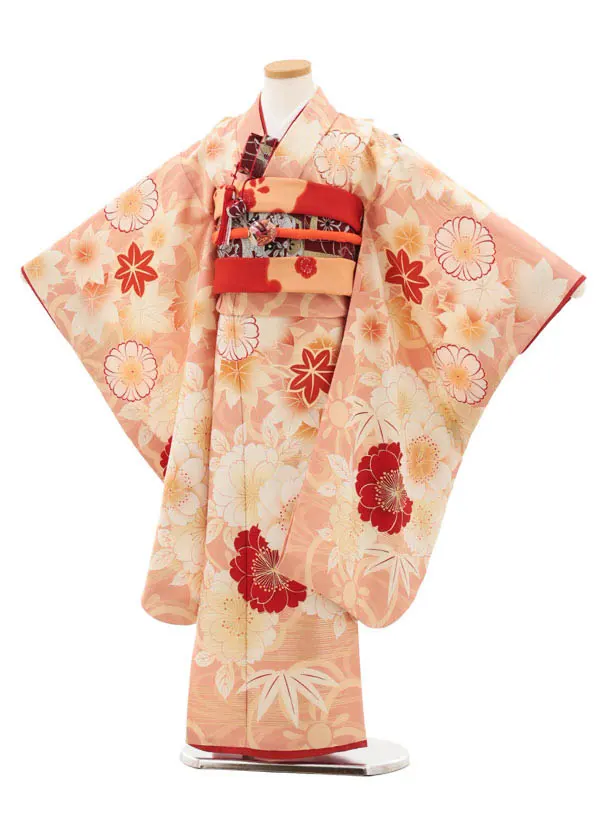 七五三　帯　7歳　結び帯　桃色梅 七五三 帯 7歳 結び帯 桃色梅