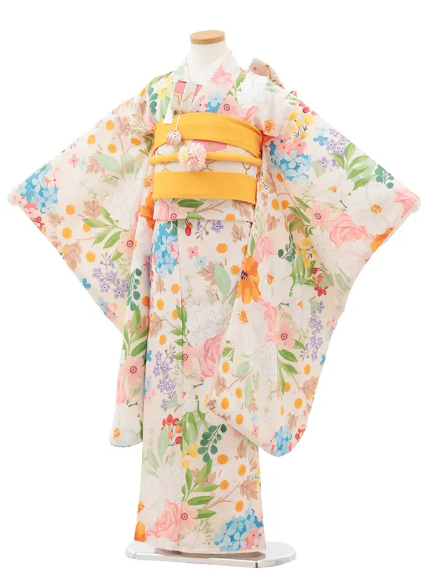 七五三(7歳結び帯)Y547 花わらべ クリーム カラフルカラー