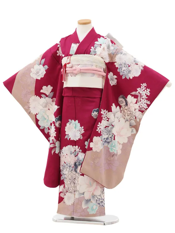 七五三(7歳結び帯)Y562 パープルグレージュ 鞠 ブーケ