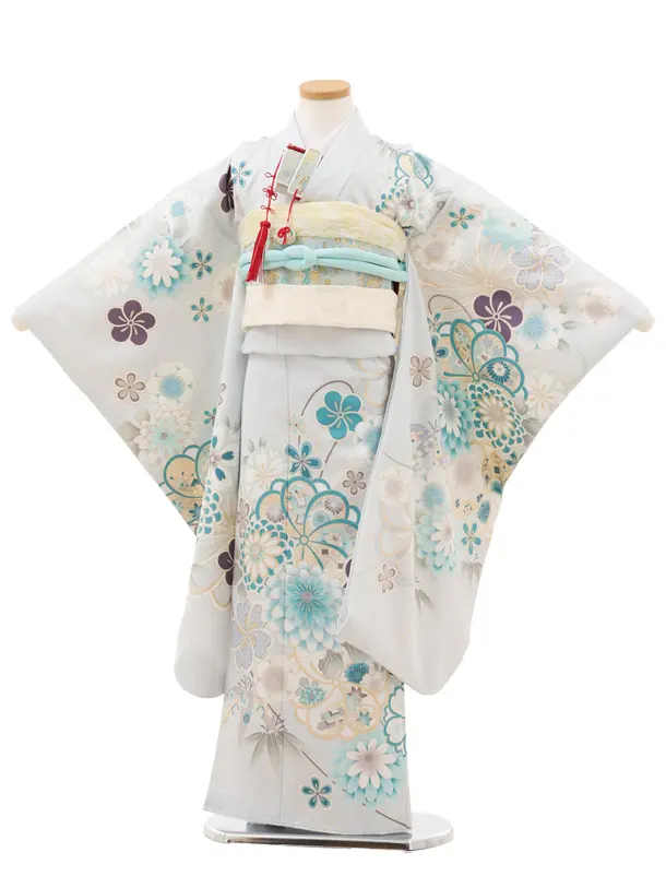 七五三(7歳結び帯)Y566 水色 菊花づくし