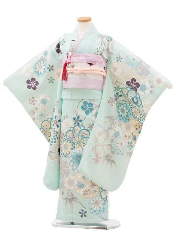 七五三(7歳結び帯)Y569 淡ミント 菊花づくし
