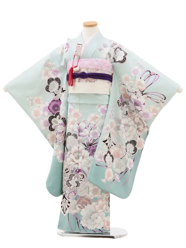 七五三(7歳結び帯)Y571 水色 梅牡丹