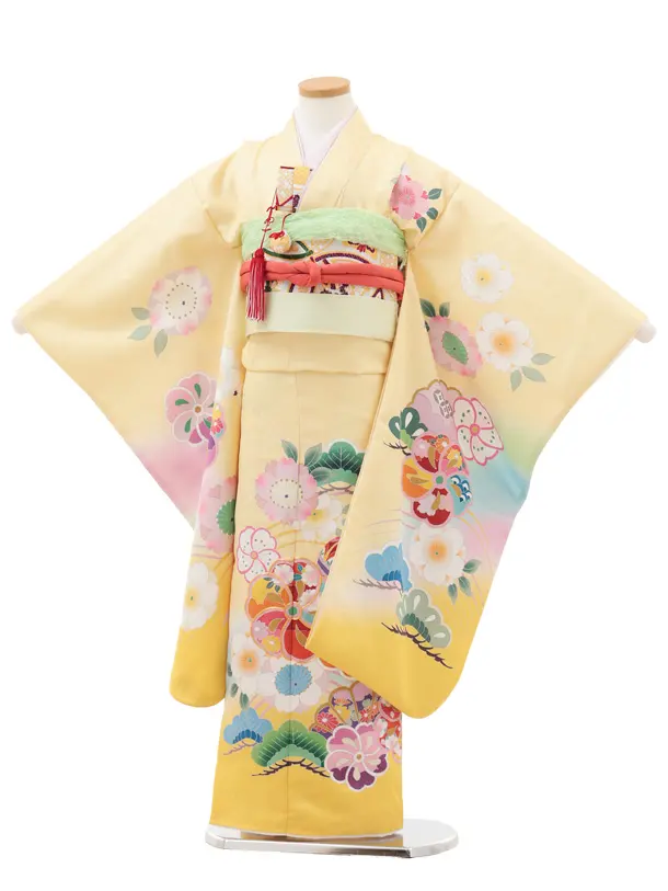 七五三7歳お稽古お着物と帯のみ 七五三(7歳結び帯)Y009 JAPAN STYLE グレー 絵羽菊尽くし | 着物