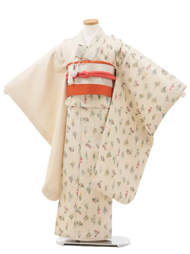 七五三(7歳結び帯)Y585 クリームラメ 小花刺繍