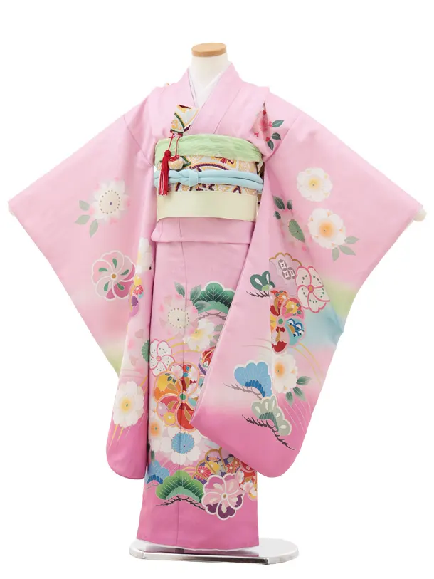 七五三(7歳結び帯)Y586 ピンクぼかし 桜