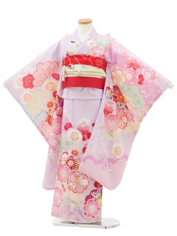 七五三(7歳結び帯)Y595 ラベンダー 松竹梅 薬玉