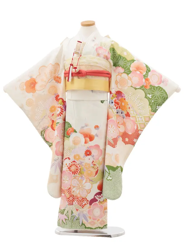 七五三(7歳結び帯)Y596 クリーム地 松竹梅 薬玉 | 着物レンタルの京都