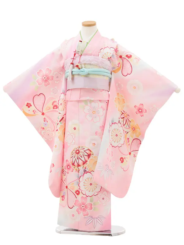 七五三(7歳結び帯)Y597 ピンク地 鞠桜