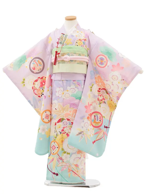 七五三 帯 7歳 結び帯 桃色梅 七五三 帯 7歳 結び帯 桃色梅