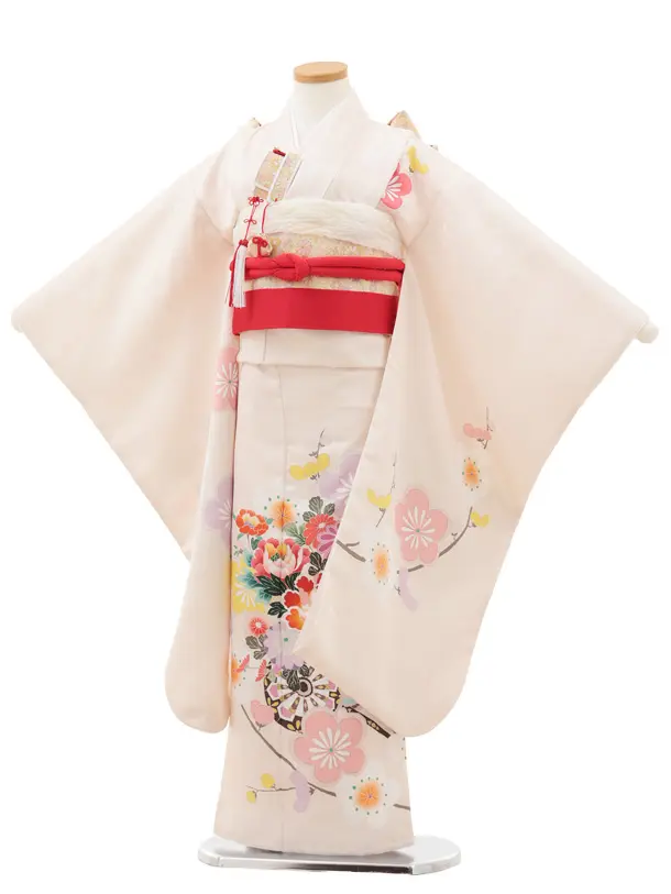 七五三(7歳結び帯)Y611 クリームピンク 花車