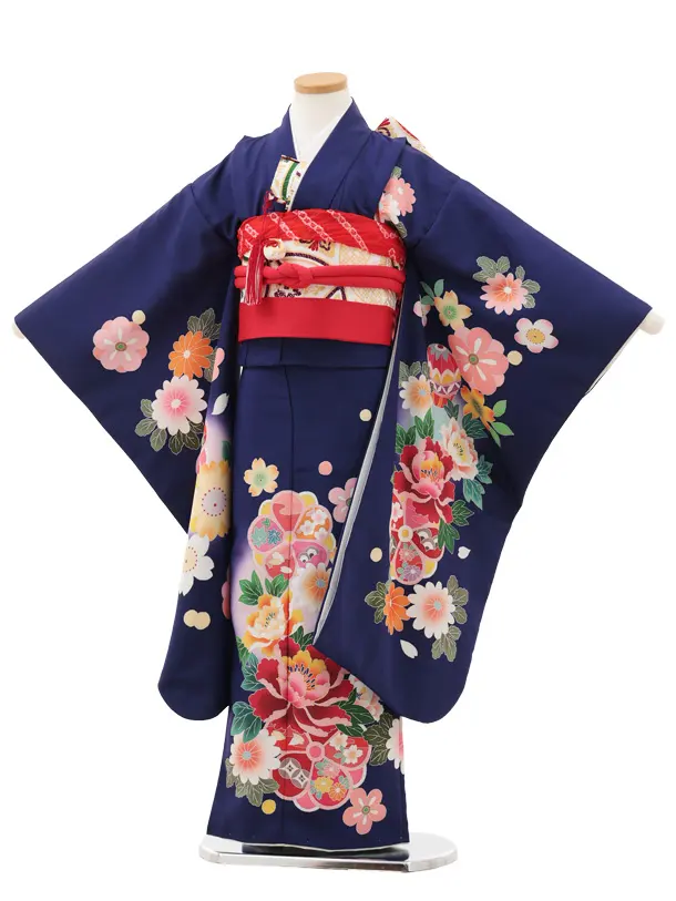 七五三(7歳結び帯)Y614 パープル 鞠に牡丹