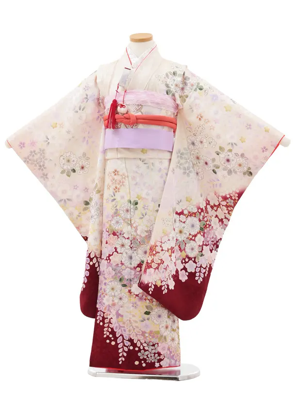 七五三(7歳結び帯)Y625【正絹】アイボリー地 辻が花調