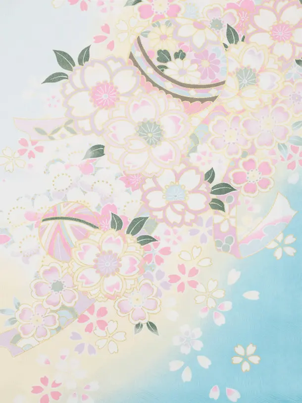 七五三(7歳結び帯)Y639 ペールブルーぼかし 鞠桜 | 着物レンタル