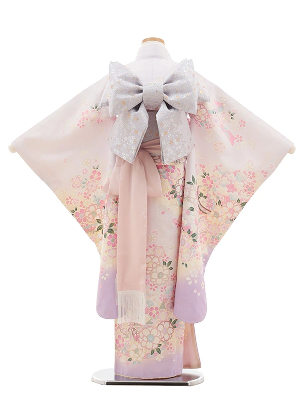 七五三(7歳結び帯)Y640 淡パープルぼかし 鞠 桜 | 着物レンタル