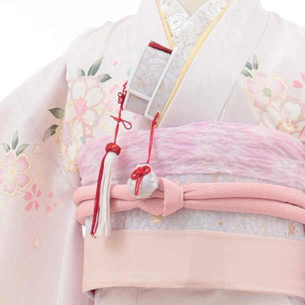 503ag62◎七五三 7歳 全通袋帯 ハーフ成人式 孔雀 桜 銀糸 青◎美品 503ag62◎七五三 7歳 全通袋帯 ハーフ成人式 孔雀 桜 銀糸 青◎