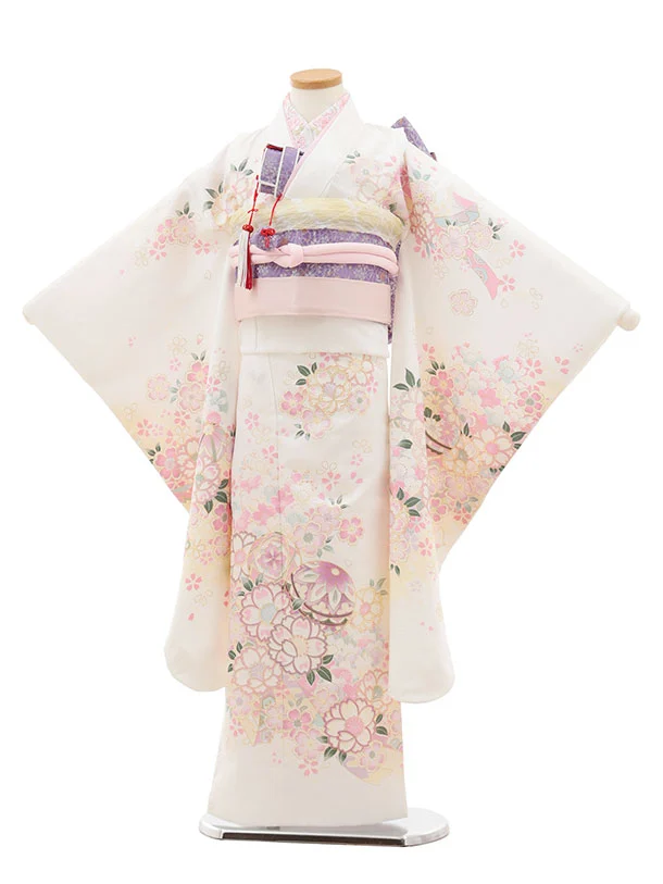 七五三(7歳結び帯)Y642 白 鞠 桜 | 着物レンタルの京都かしいしょう