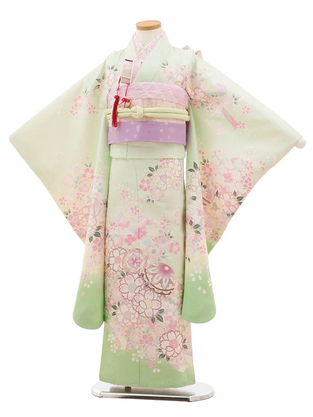 七五三(7歳結び帯)Y643 ペールグリーン 鞠 桜 | 着物レンタルの京都