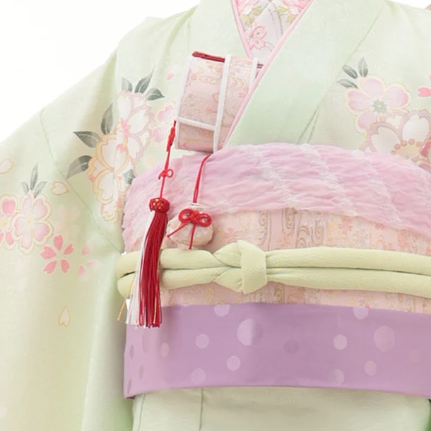 七五三(7歳結び帯)Y643 ペールグリーン 鞠 桜 | 着物レンタルの京都