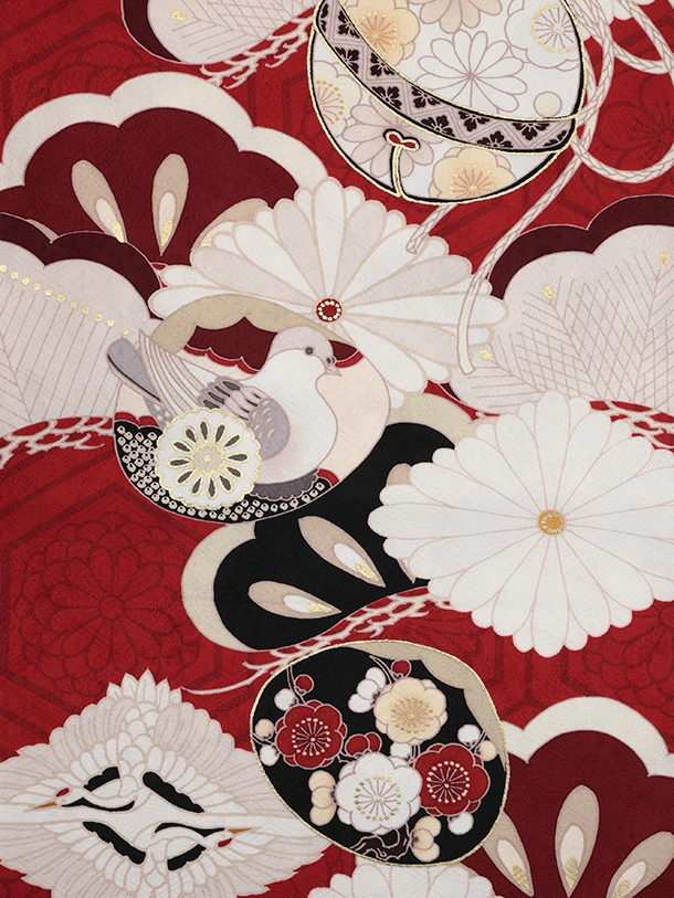 アンティーク 七五三 五歳〜七歳 着物 帯 小物一式 フルセット 菊花紋 正絹 七五三七歳四つ身：N147 吉澤の友禅 【正絹】水色×白 菊に貝桶