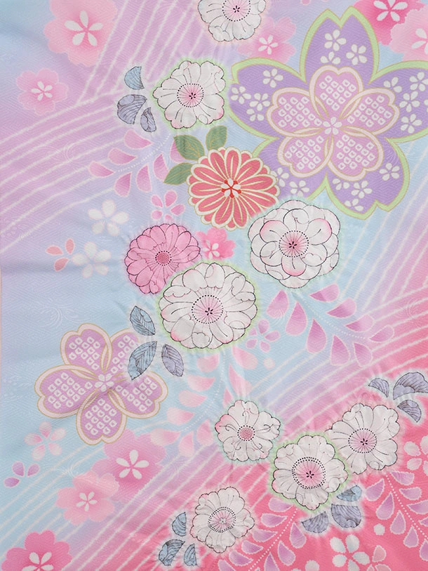 七五三(7歳結び帯)Y650 水色裾ピンク辻が花調 | 着物レンタルの京都