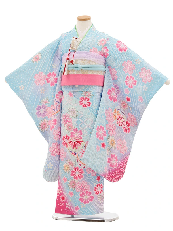 七五三(7歳結び帯)Y651 水色 桜 まり | 着物レンタルの京都