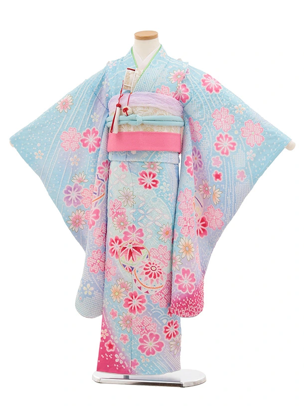 七五三(7歳結び帯)Y651 水色 桜 まり | 着物レンタルの京都