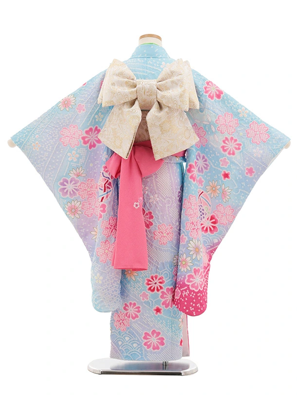 七五三七歳‼️一番人気水色花々安心一式セット‼️花々金彩煌びやか際立つ❤️作り帯楽々 1AP7542000.webp