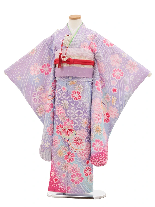 七五三(7歳結び帯)Y652 パープル 桜 まり | 着物レンタルの京都