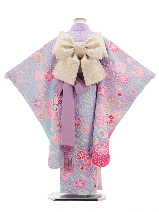 七五三(7歳結び帯)Y652 パープル 桜 まり | 着物レンタルの京都かしい