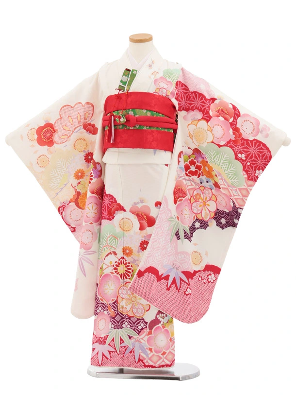 七五三(7歳結び帯)Y729 クリーム 古典花