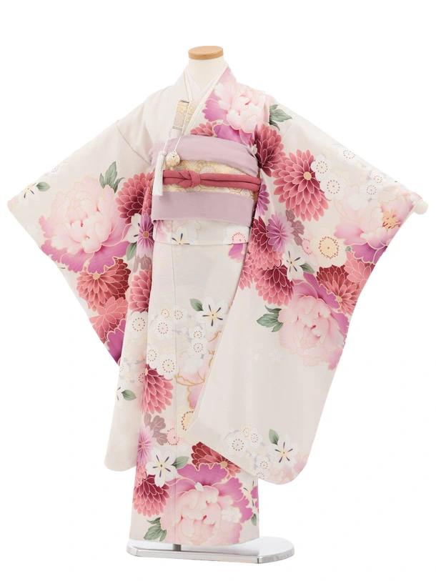 七五三(7歳結び帯)Y735 ぷちぷり 淡ベージュ 芍薬