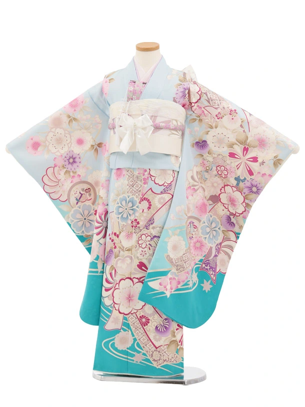 七五三(7歳)Y750 Shinako Collection 水色熨斗に花づくし