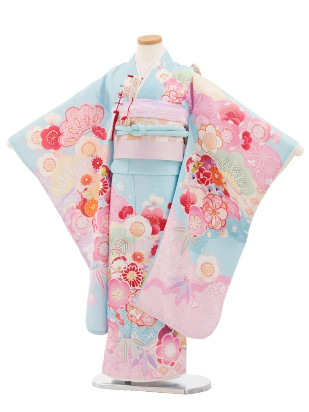 七五三(7歳結び帯)Y769 水色 松竹梅文様