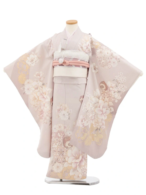 七五三(7歳結び帯)Y772 グレージュ 花づくし