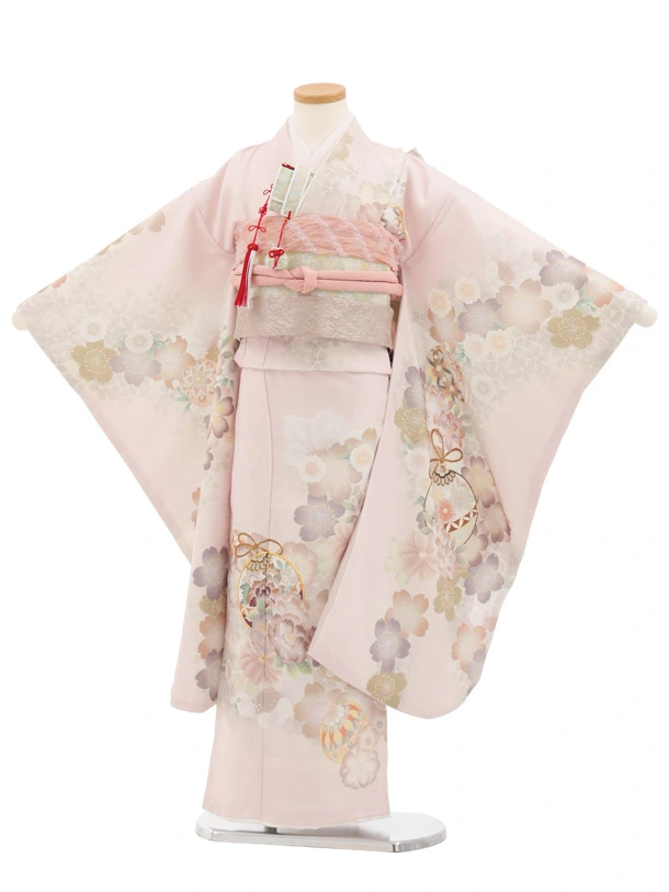 七五三(7歳結び帯)Y798 ペールピンク まり 鈴 花 | 着物レンタルの京都