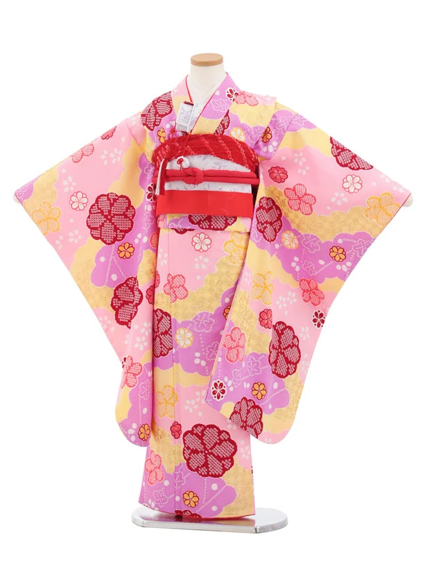 七五三(7歳結び帯)Y840 ピンク 雲取り花