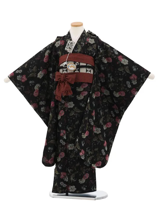 七五三(7歳結び帯)Y865 黒 チュール 花