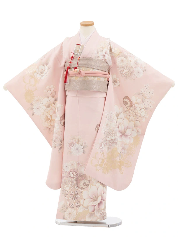 七五三(7歳結び帯)Y897 ペールピンク 花づくし