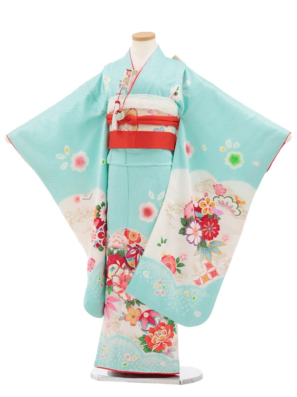 七五三(7歳結び帯)Y930 【正絹】うすミント まり花