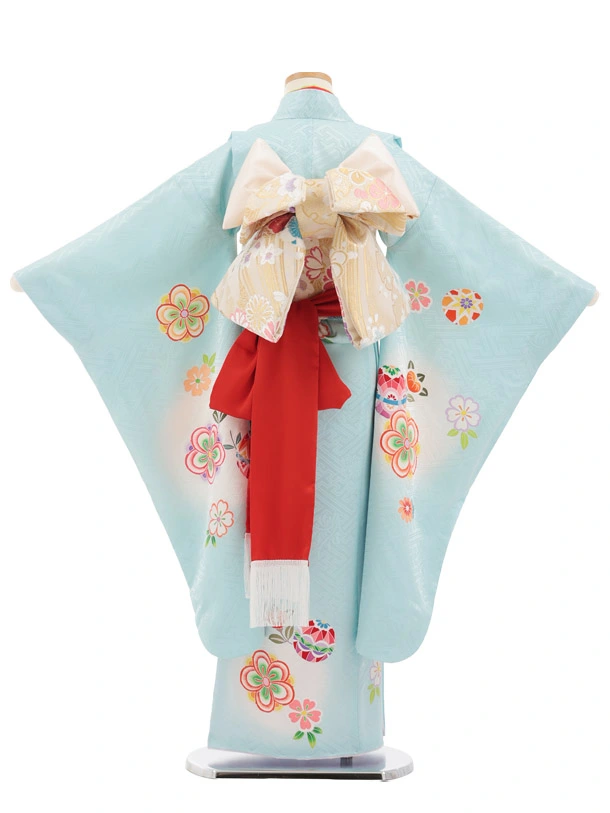 七五三(7歳結び帯)Y932 【正絹】水色 まり花 | 着物レンタルの京都