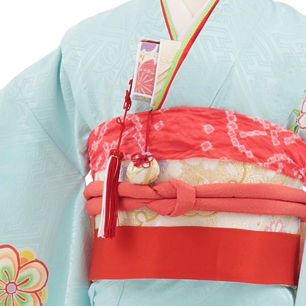七五三(7歳結び帯)Y932 【正絹】水色 まり花 | 着物レンタルの京都