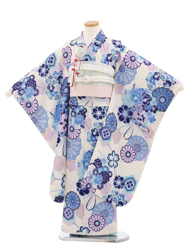 七五三(7歳結び帯)Y939 アイボリー 薬玉 菊