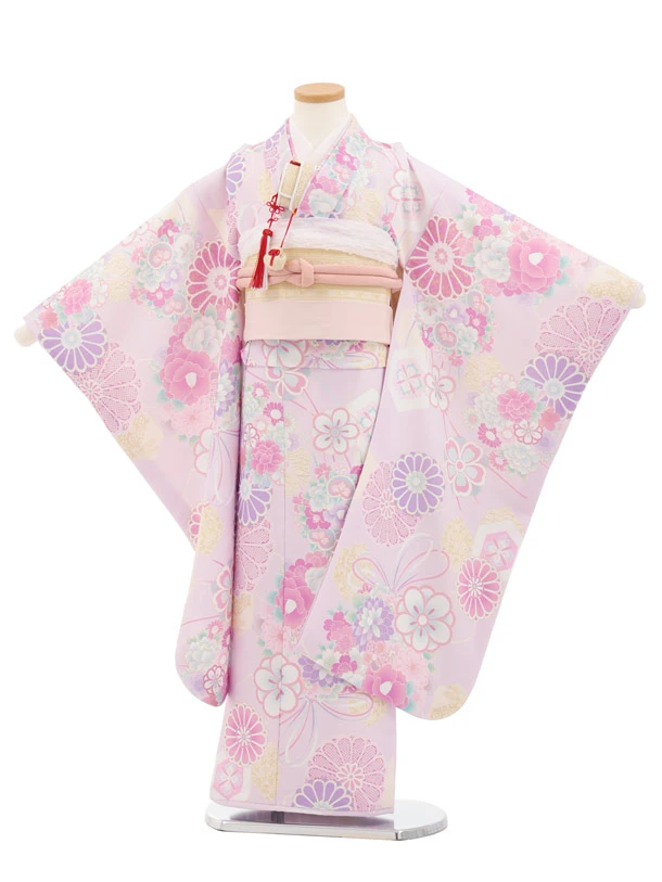 七五三(7歳結び帯)Y941 パープルピンク 薬玉 菊