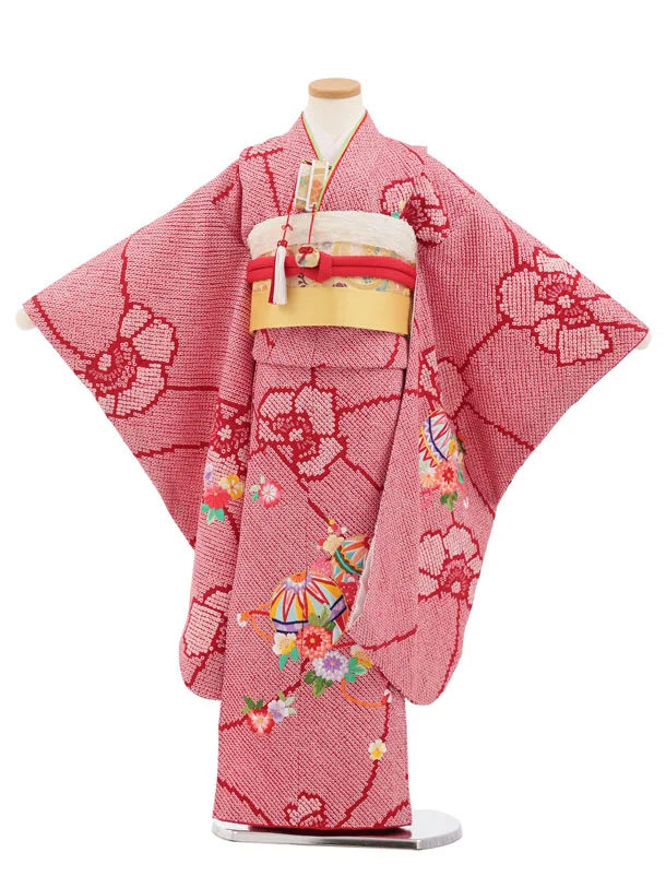 七五三(7歳結び帯)Y946【正絹】赤絞り刺繍鞠 | 着物レンタルの京都
