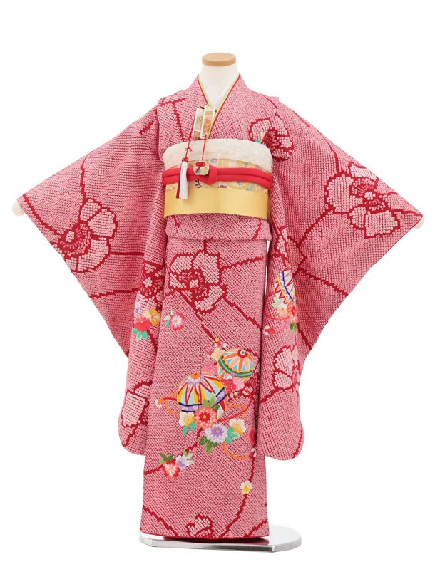 七五三(7歳結び帯)Y946【正絹】赤絞り刺繍鞠 | 着物レンタルの京都