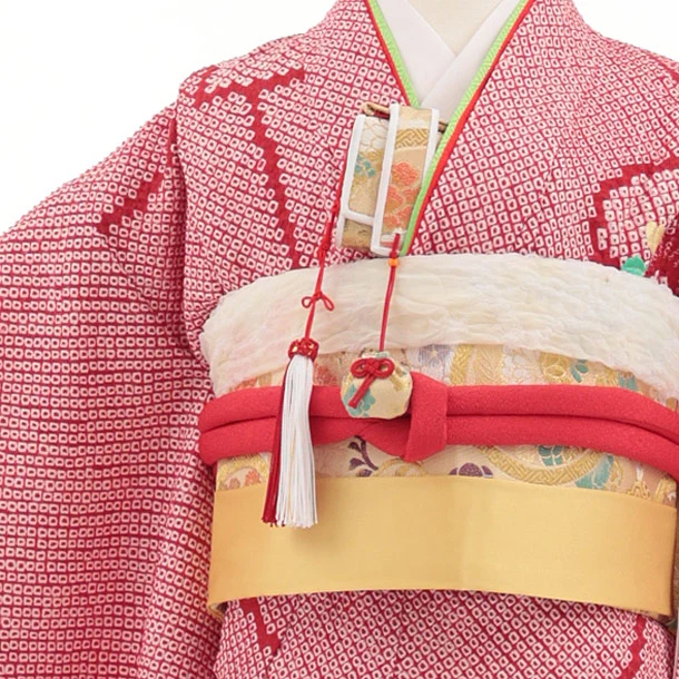 七五三(7歳結び帯)Y946【正絹】赤絞り刺繍鞠 | 着物レンタルの京都