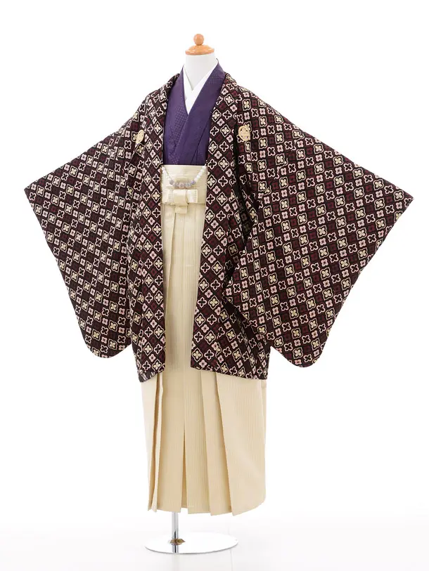 小学校 卒業式 男の子 袴 Z033 ﾊﾟｰﾌﾟﾙ しゃれ紋×ｸﾞﾚｰ袴 | 着物